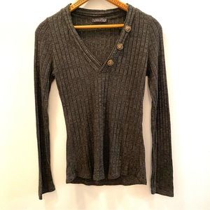 Level Up Womens Long Sleeve Knit Gray V Neck Top Size M